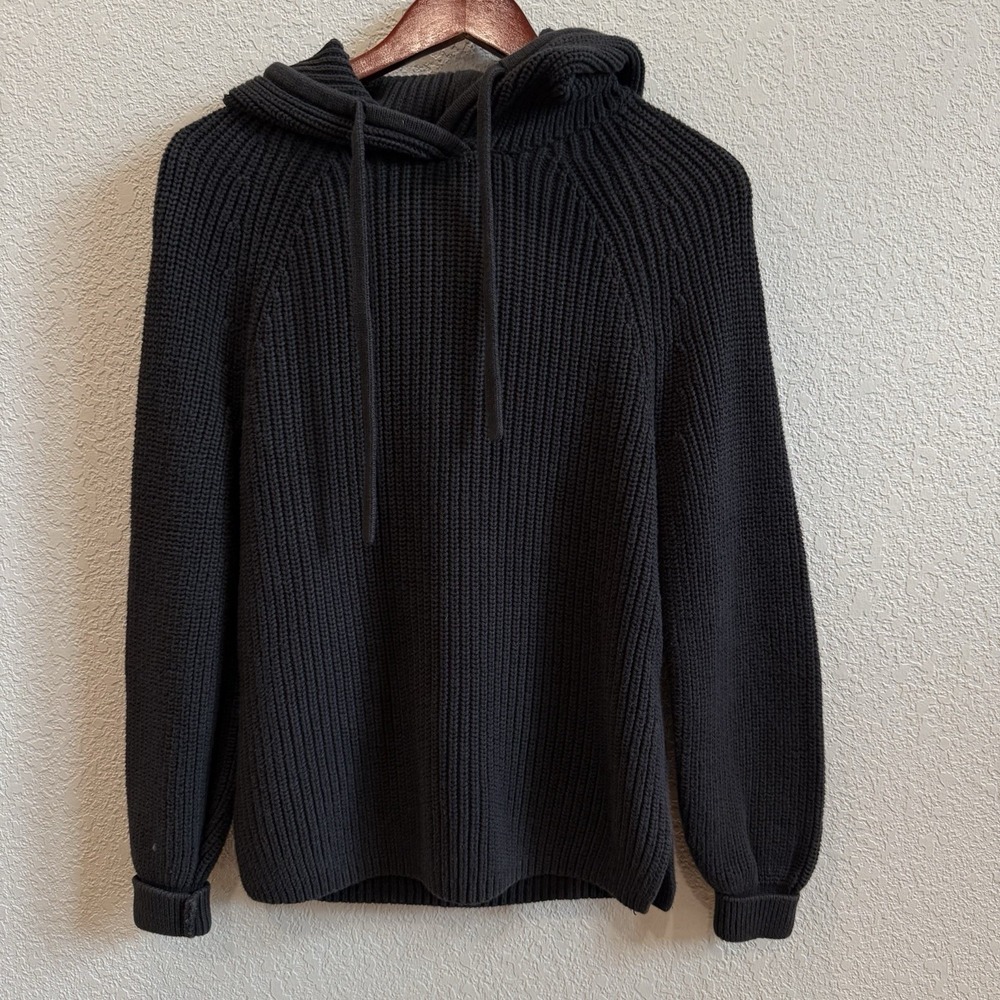 GAP Shaker-Knit Sweater Hoodie Black XS Chunky Knit Ribbed